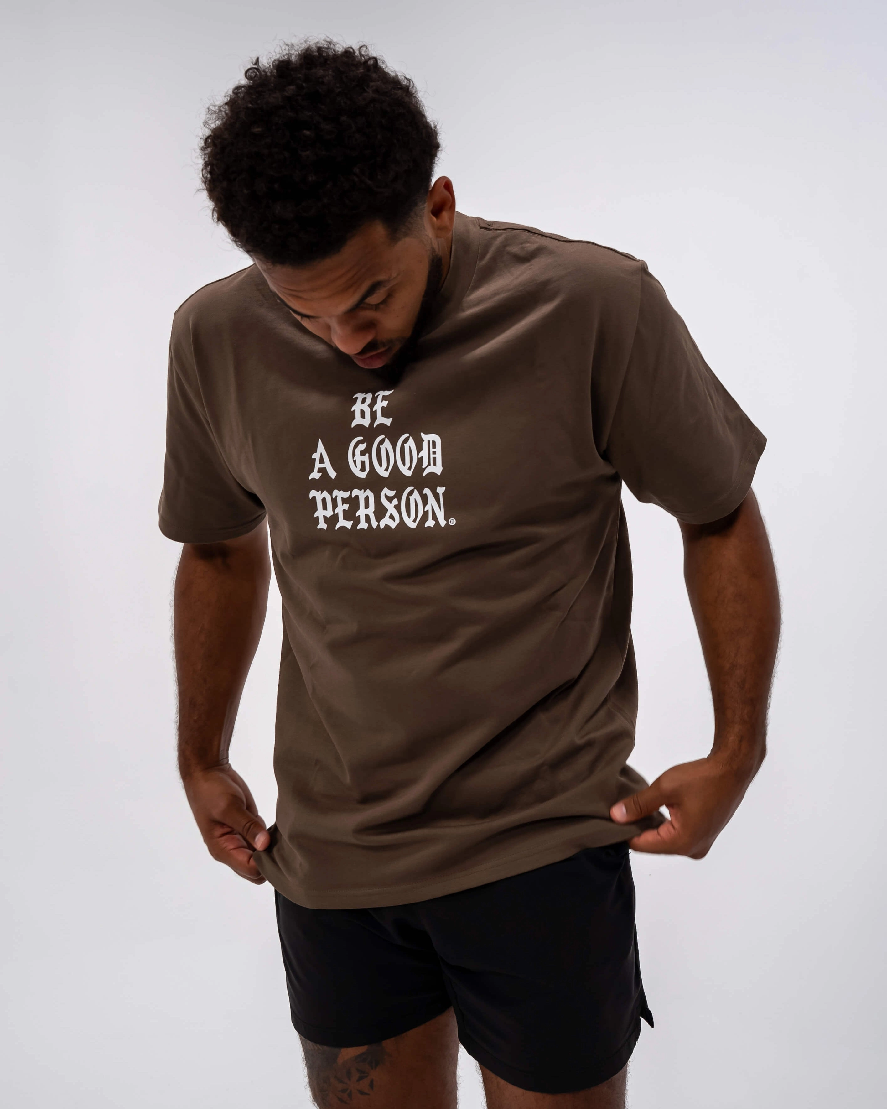 Saint Script Heavyweight Box T-Shirt - Brown loose but not baggy