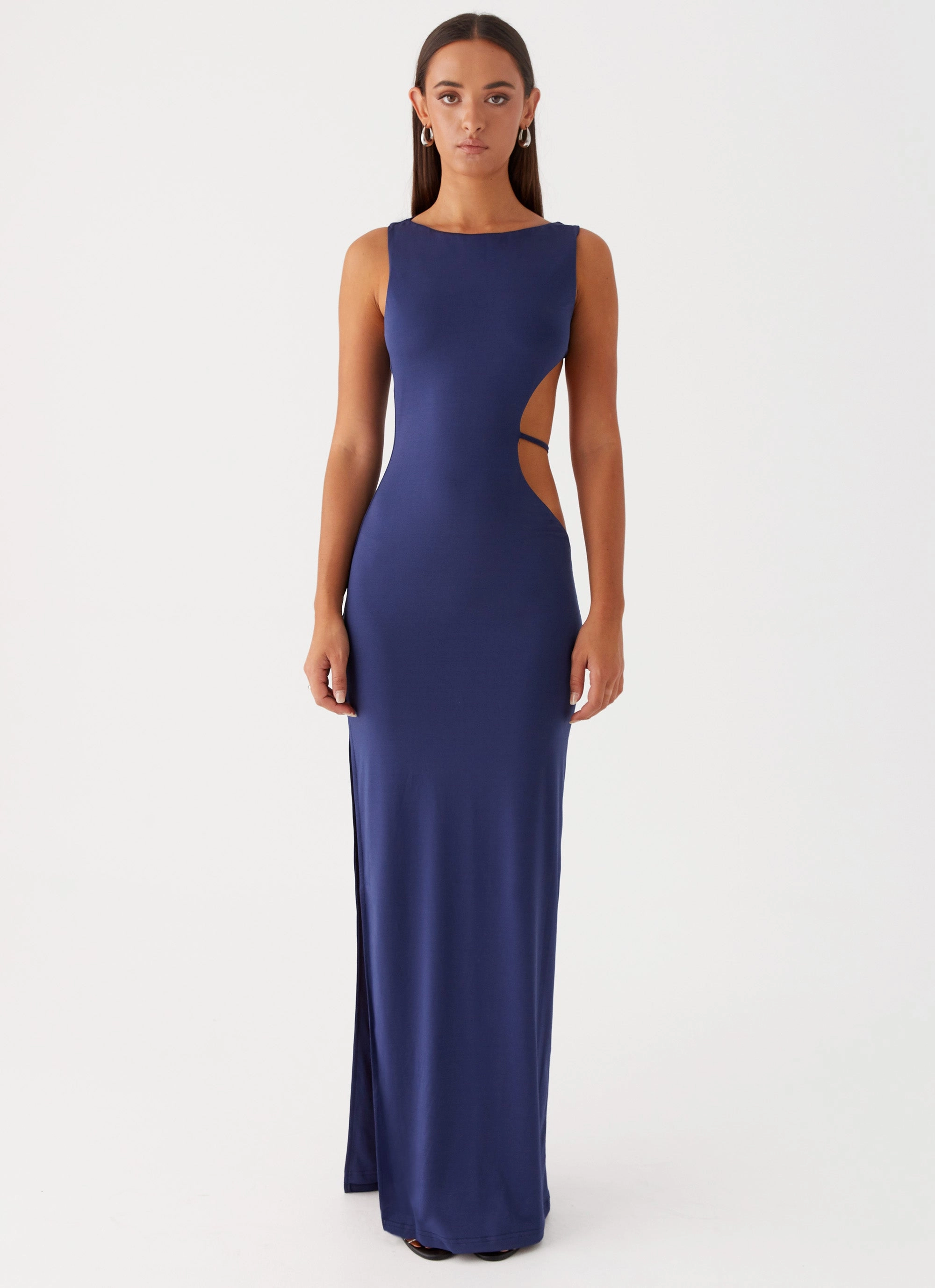 Asymmetric-Neck Street Elegance Sutton Maxi Dress - Navy