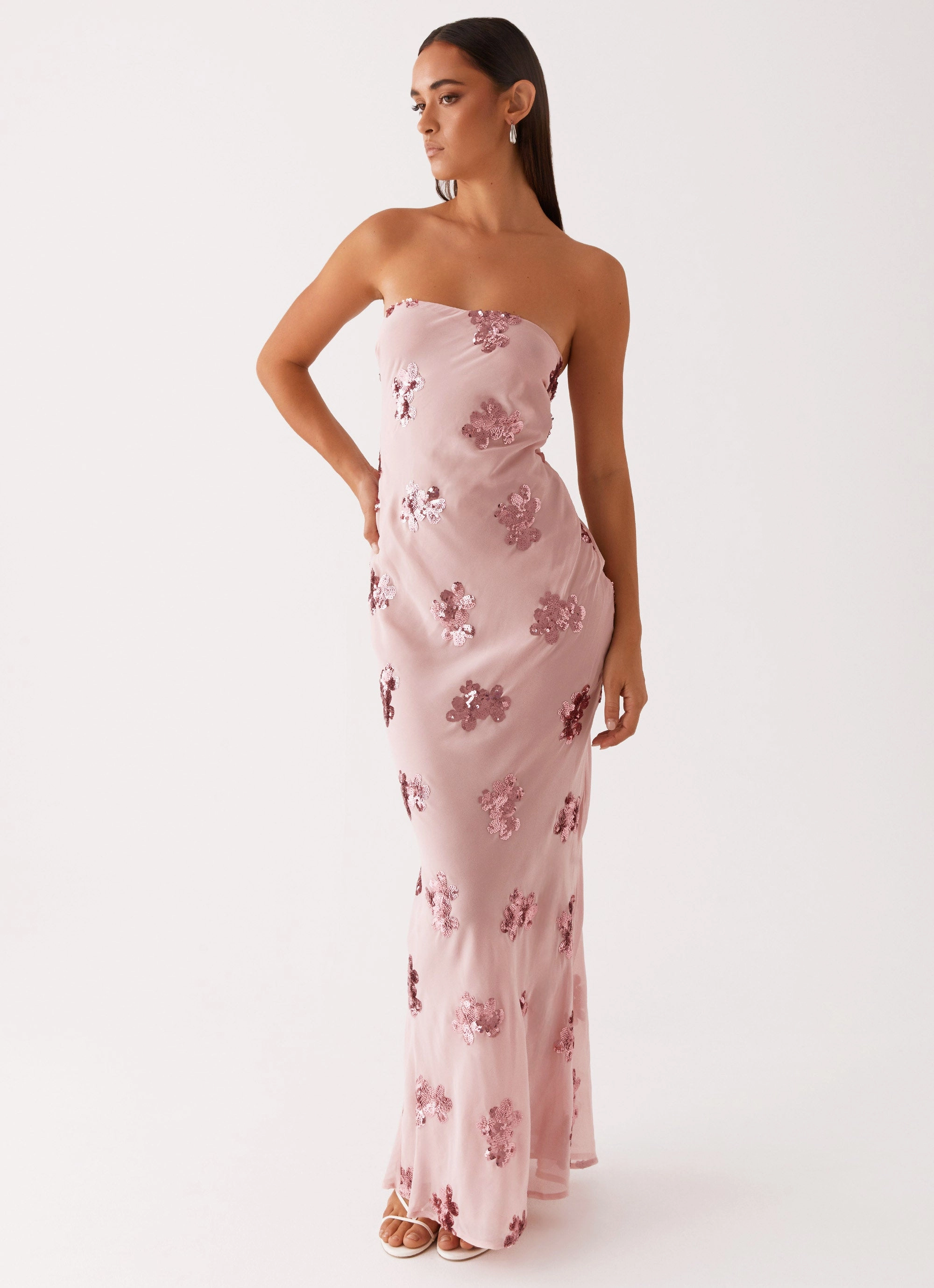 Sweet Escape Sequin Maxi Dress - Baby Pink Satin Glow Fashionable Layers