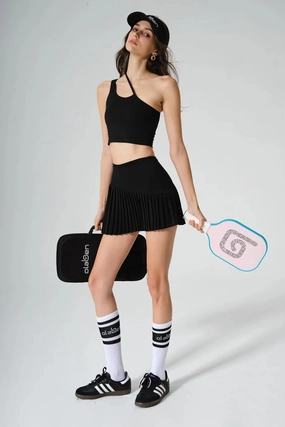 Dahlia Pleated Skirt - Black Camouflage Pattern Coastal Style