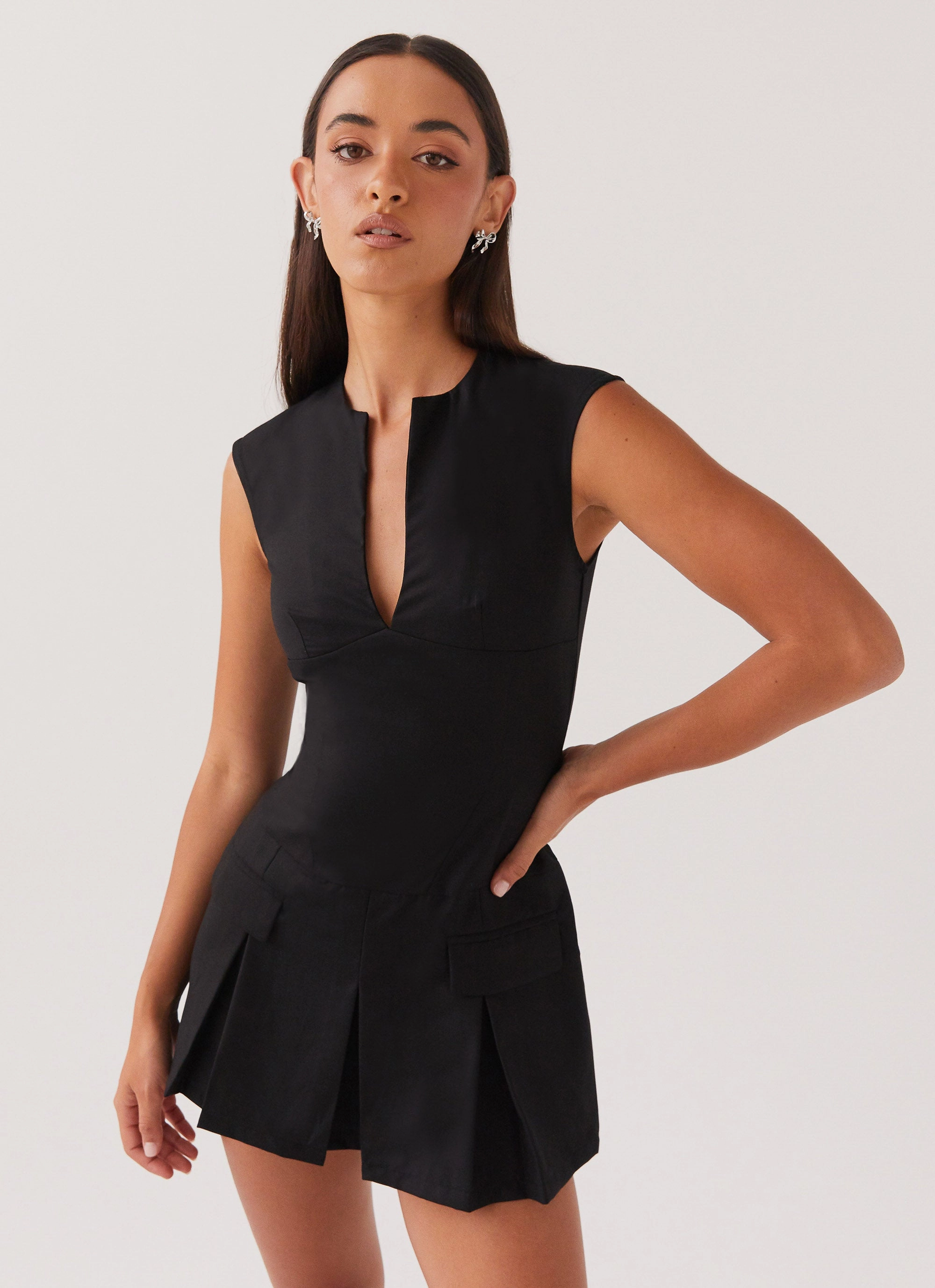 Cassia Mini Dress - Black Buckle-Detail