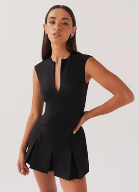 Cassia Mini Dress - Black Buckle-Detail