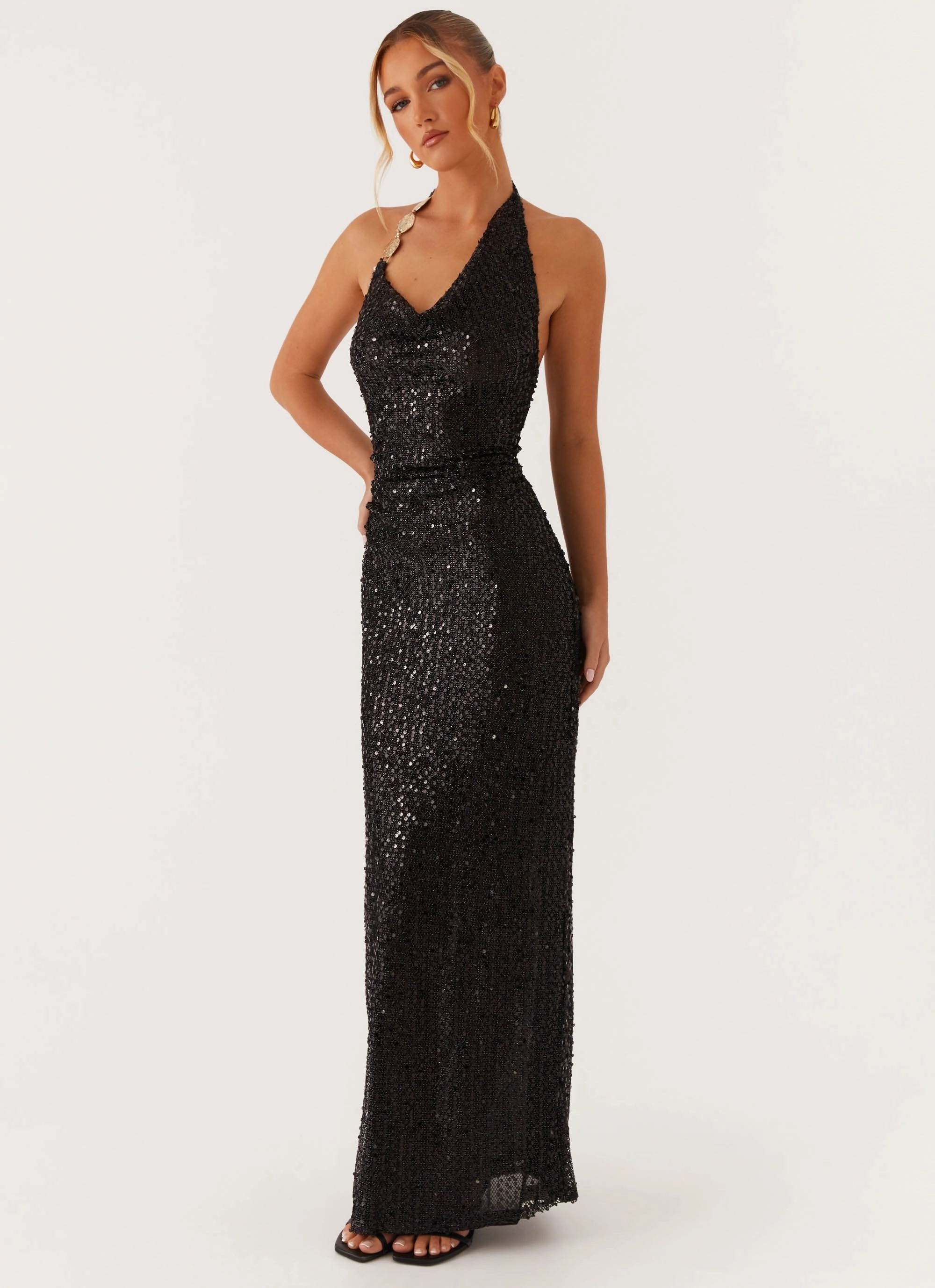 After Tonight Sequin Cowl Neck Maxi Dress - Black Smart Edge relaxed shape