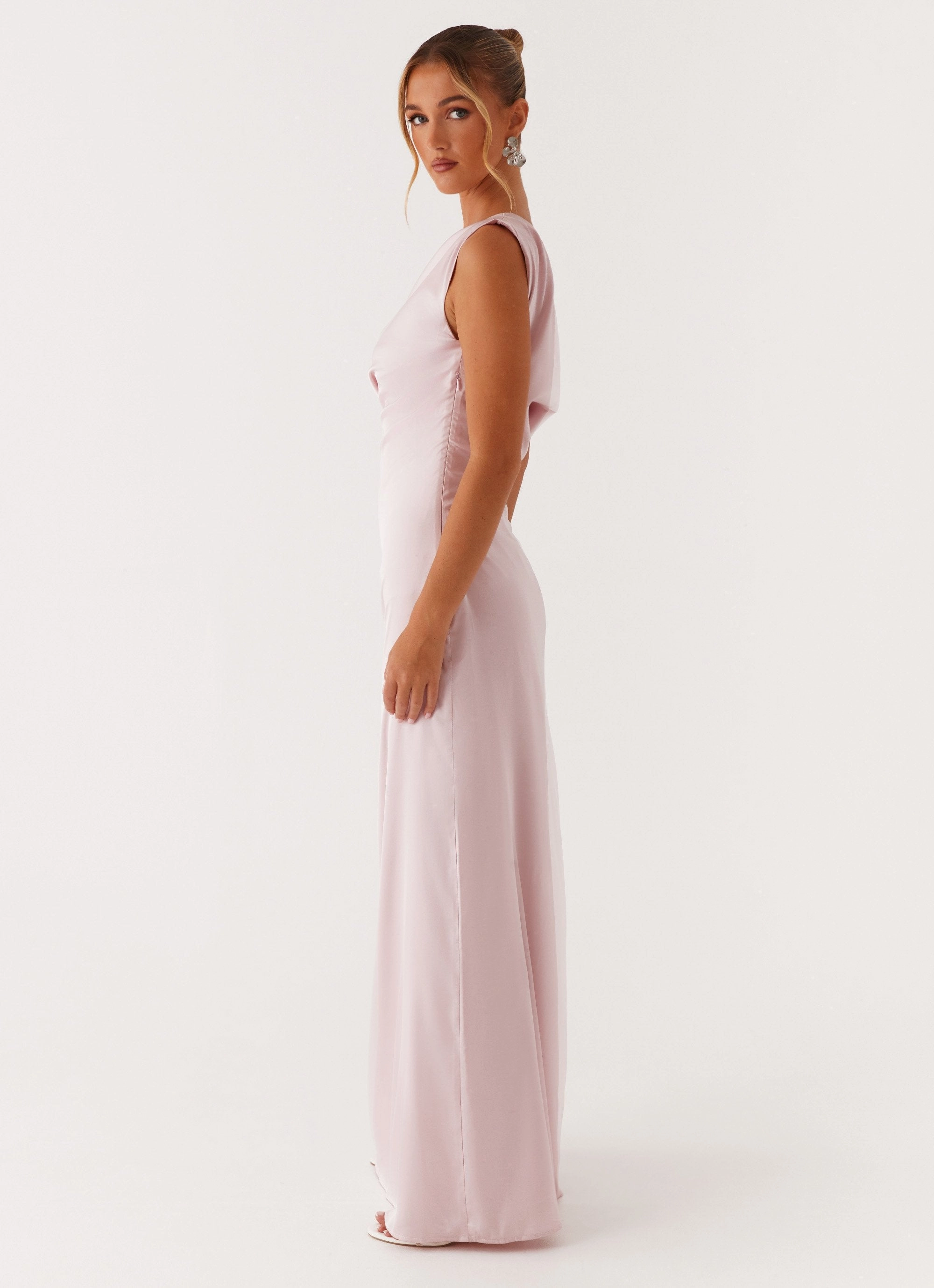 Light Silhouette Wedding Style Heart Of Glass Satin Maxi Dress - Pink