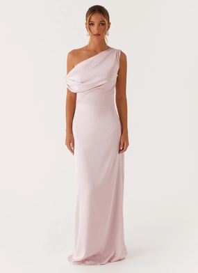Comfy Detail Breathable Layering Heart Of Glass Satin Maxi Dress - Pink