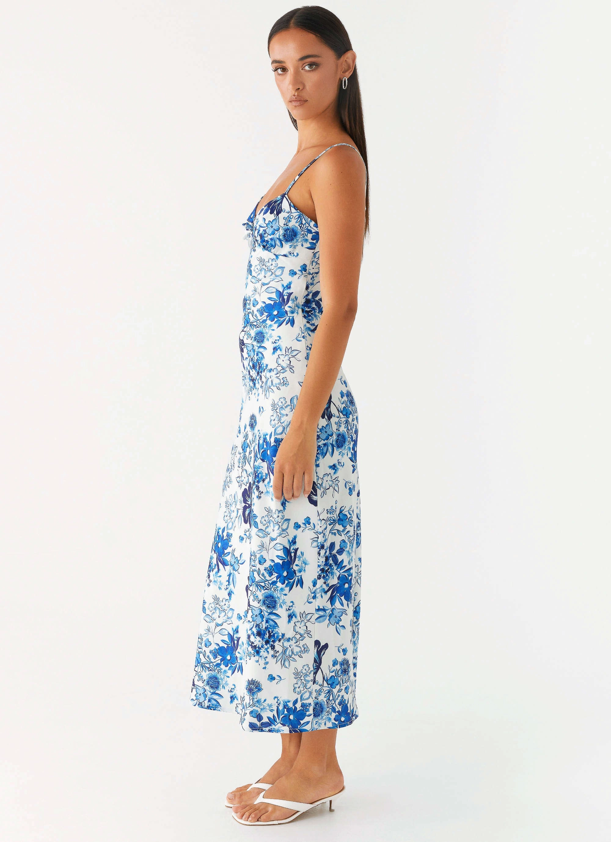 DoubleLayeredMaterial Simple yet sophisticated gown Take Chances Midi Dress - Serene Sky Floral