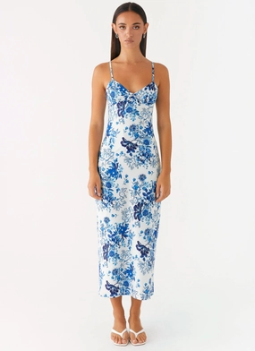 Take Chances Midi Dress - Serene Sky Floral Season Ready Dreamy Simplicity