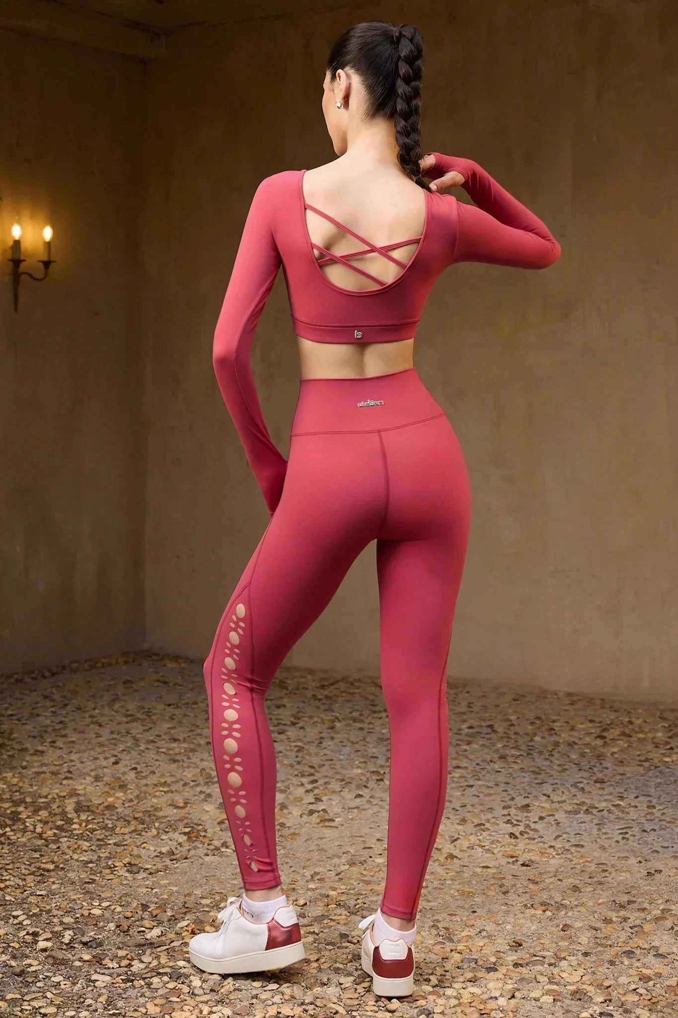 Essential Piece For Kids Stretch Fit Tawny Laser Cut Leggings - Winery