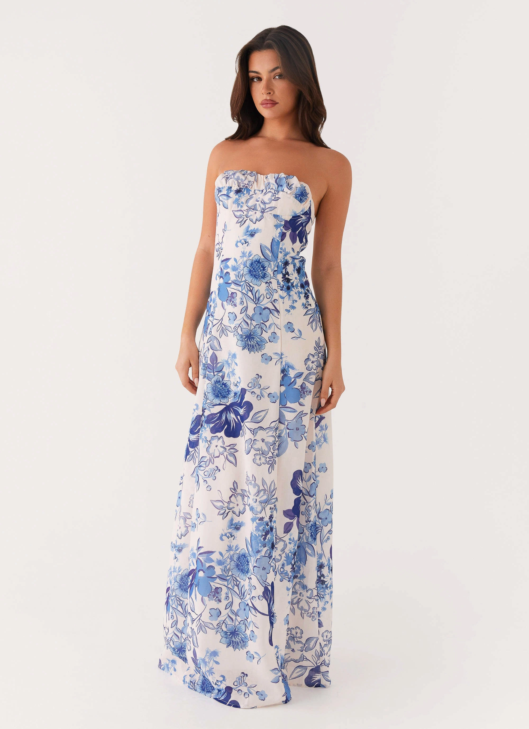 Balanced Shape Tayla Linen Maxi Dress - Serene Sky Floral