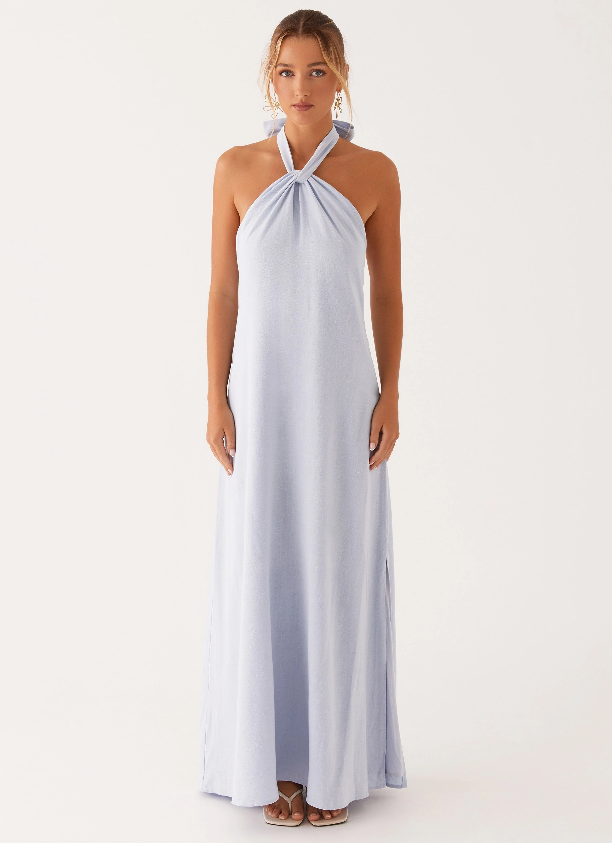 Summer Ease Golden Child Linen Maxi Dress - Blue