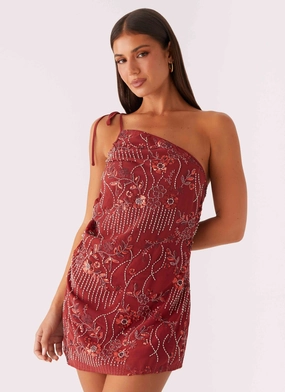 Versatile Look Fashionable Look Temptational Beaded One Shoulder Mini Dress - Rust