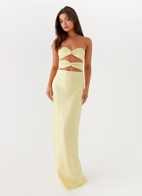 Tianna Strapless Maxi Dress - Yellow Night wear Ruffle Hem