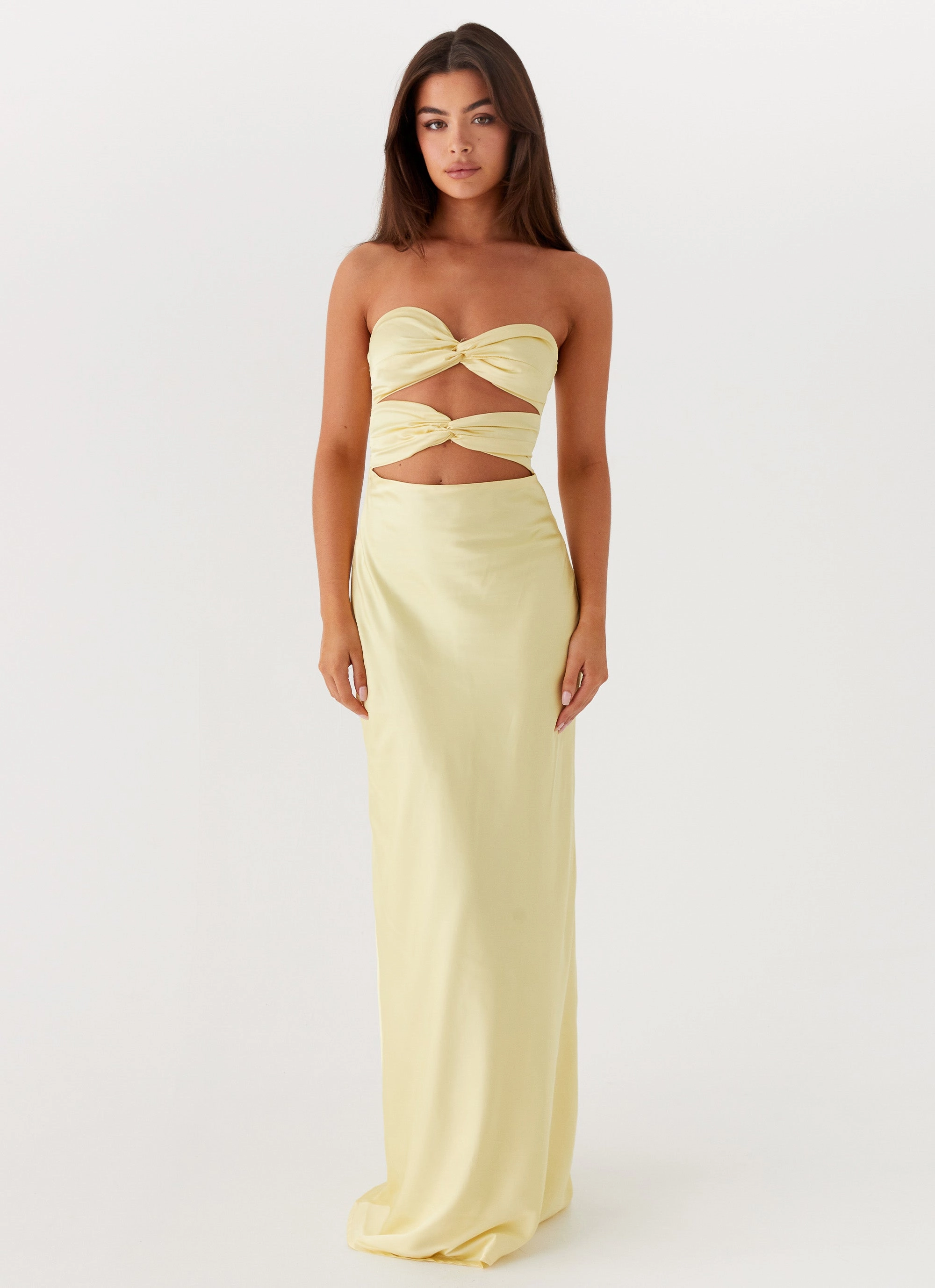Tianna Strapless Maxi Dress - Yellow Flare Hem