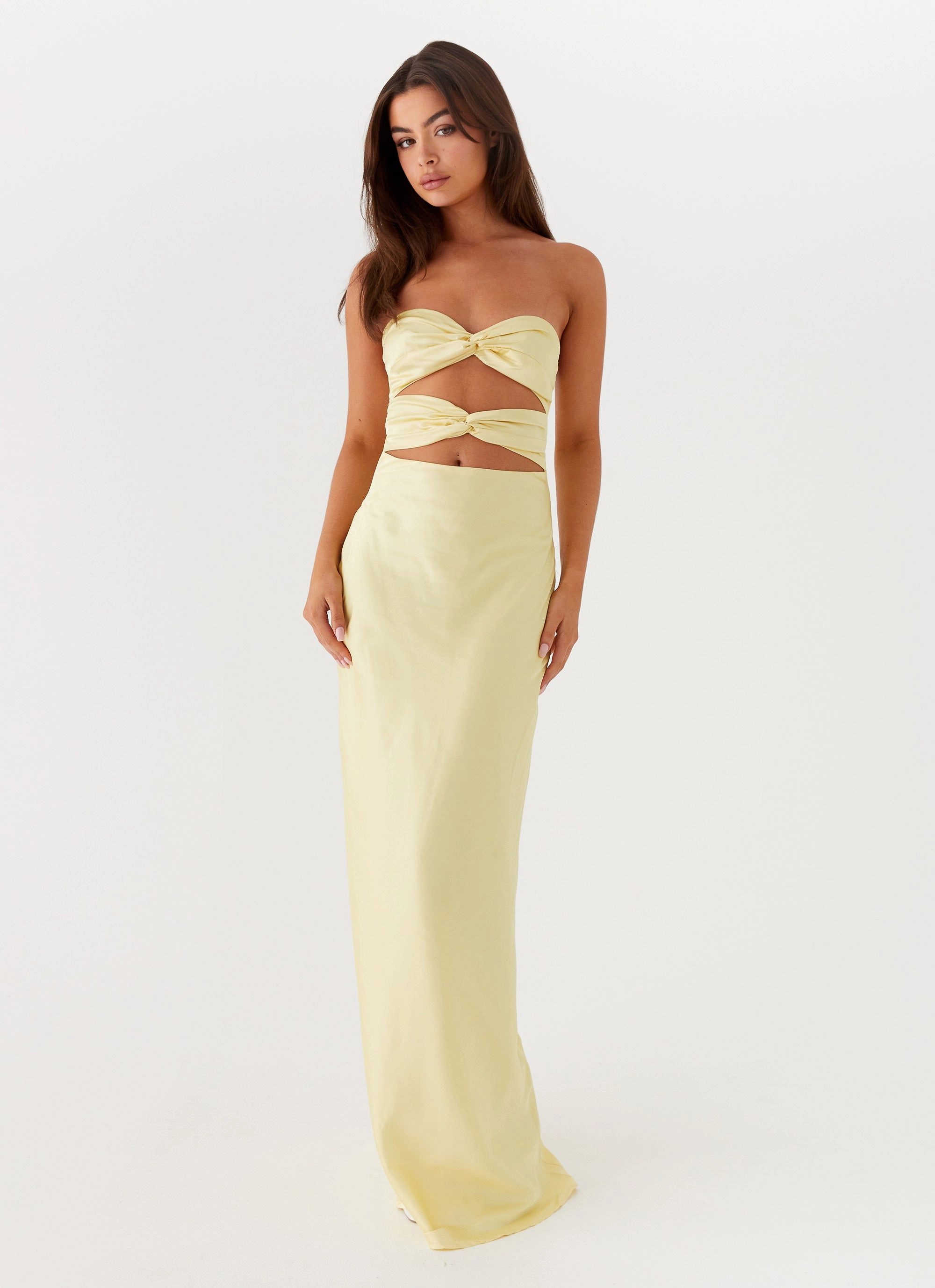 Tianna Strapless Maxi Dress - Yellow Night wear Ruffle Hem