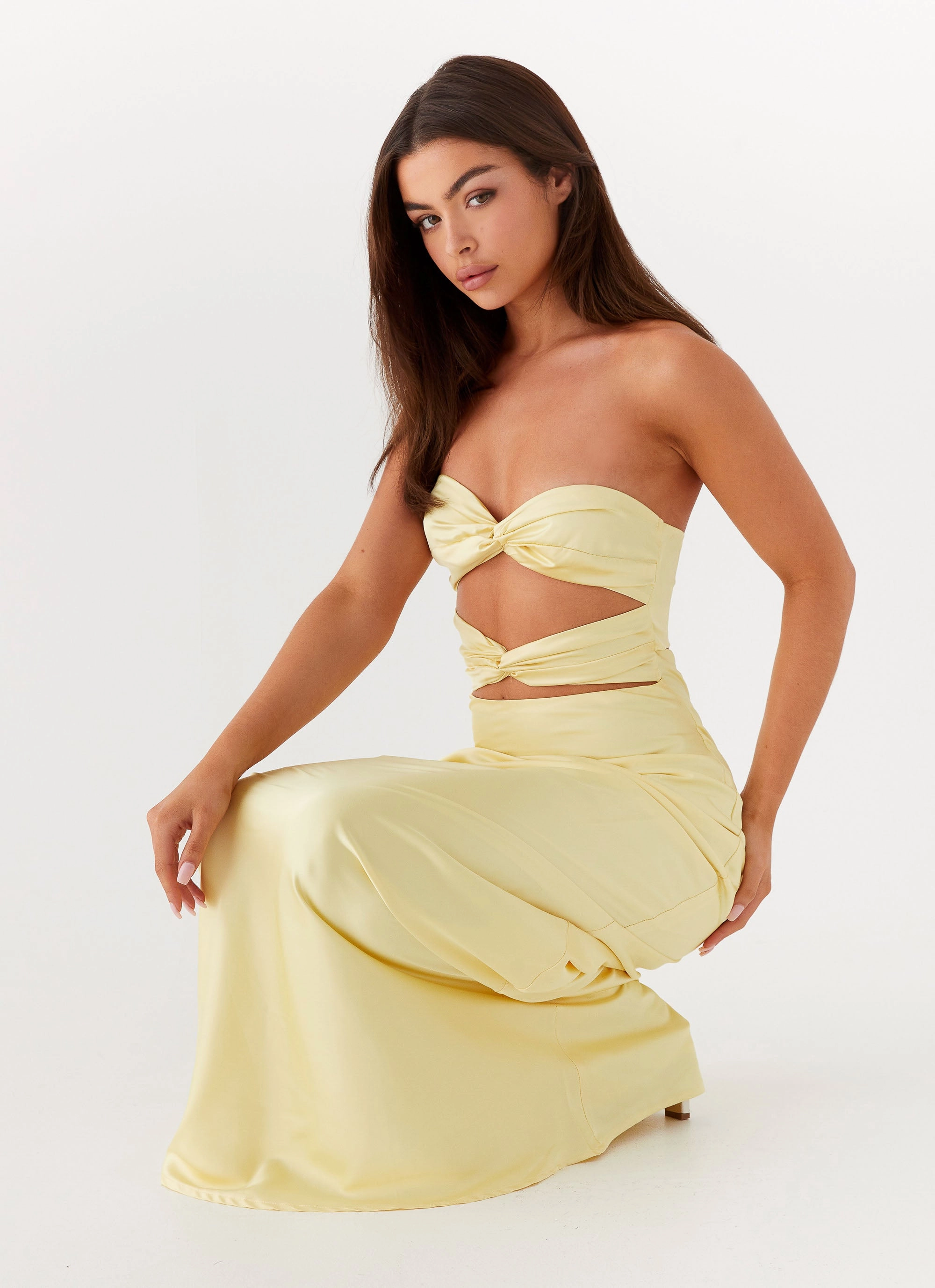 Elegant Detail Lounge Mode Tianna Strapless Maxi Dress - Yellow