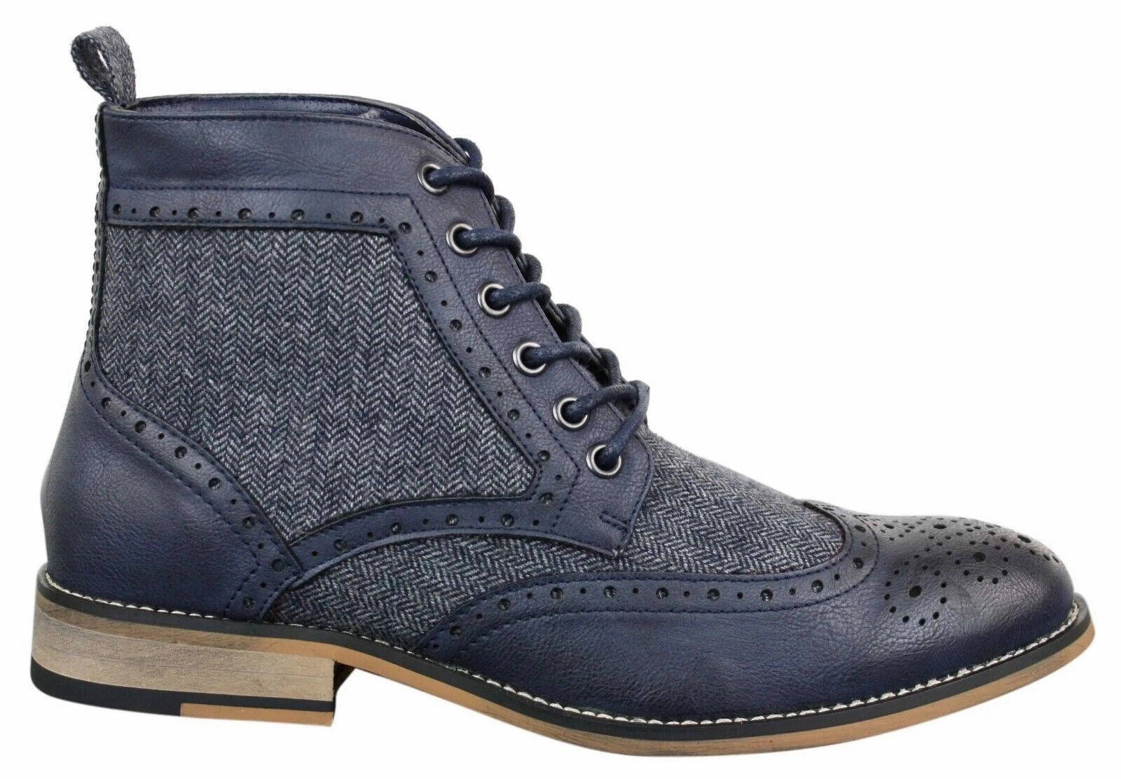 Mens Classic Tweed Oxford Ankle Boots in Navy Leather Trust Shade structured look
