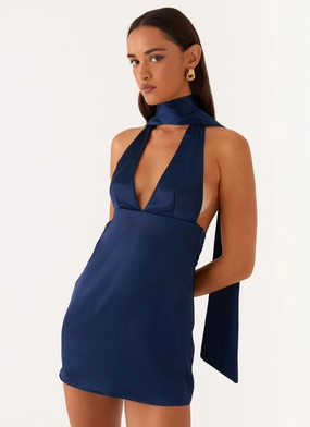 Alicia Satin Halter Mini Dress - Navy Comfortable and Chic
