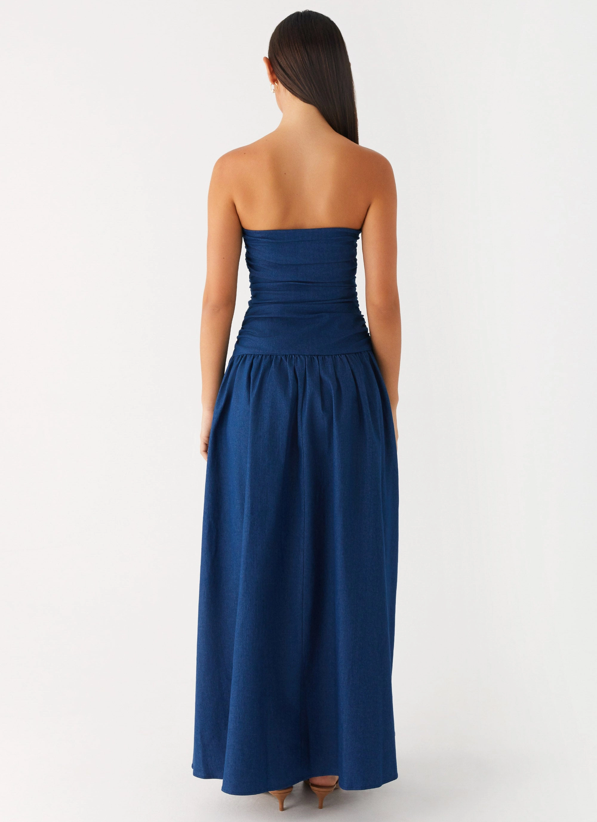 Feminine empire waist dress Carmel Denim Maxi Dress - Indigo