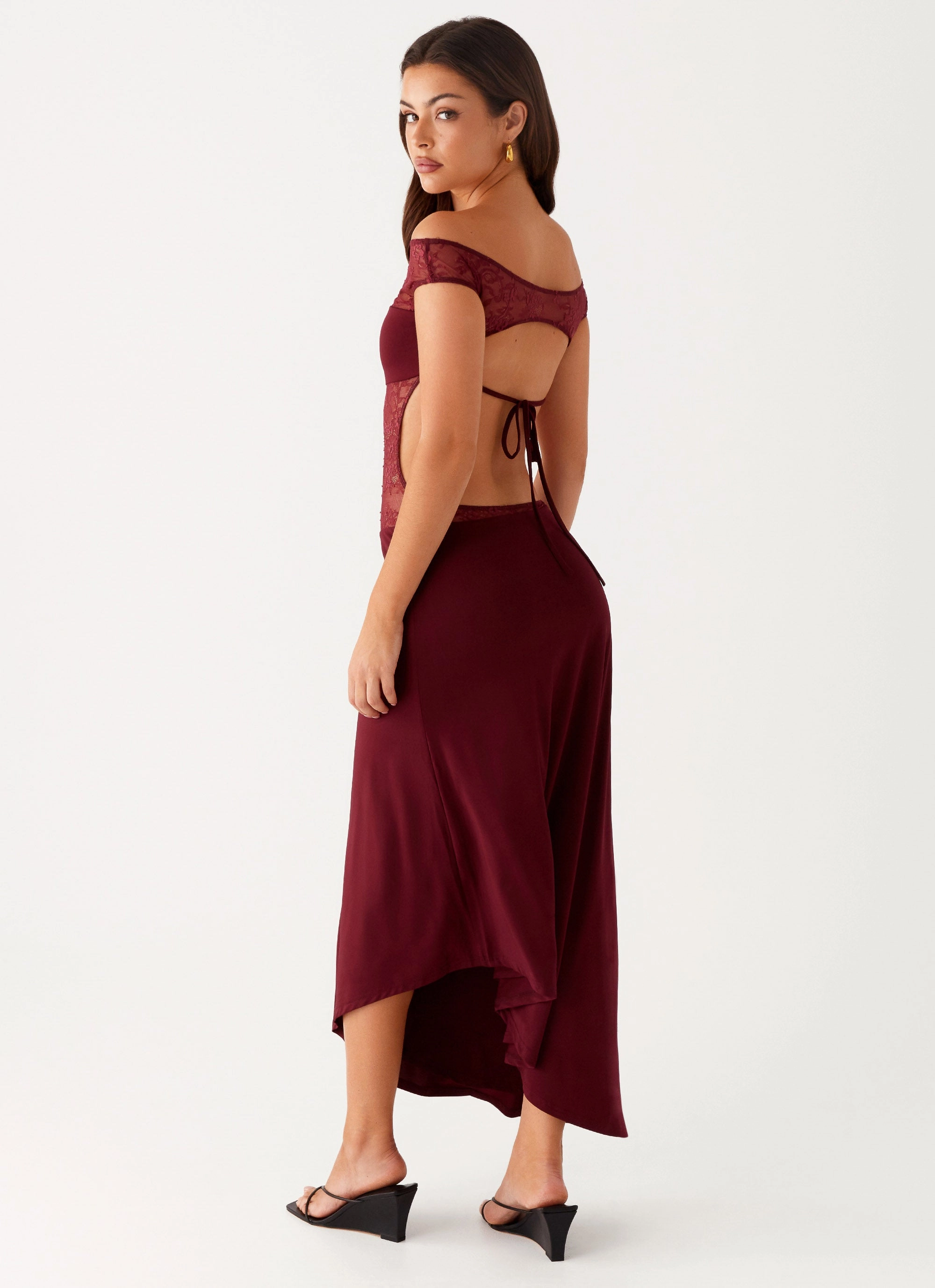 Francoise Lace Midi Dress - Burgundy Flattering bodycon dress