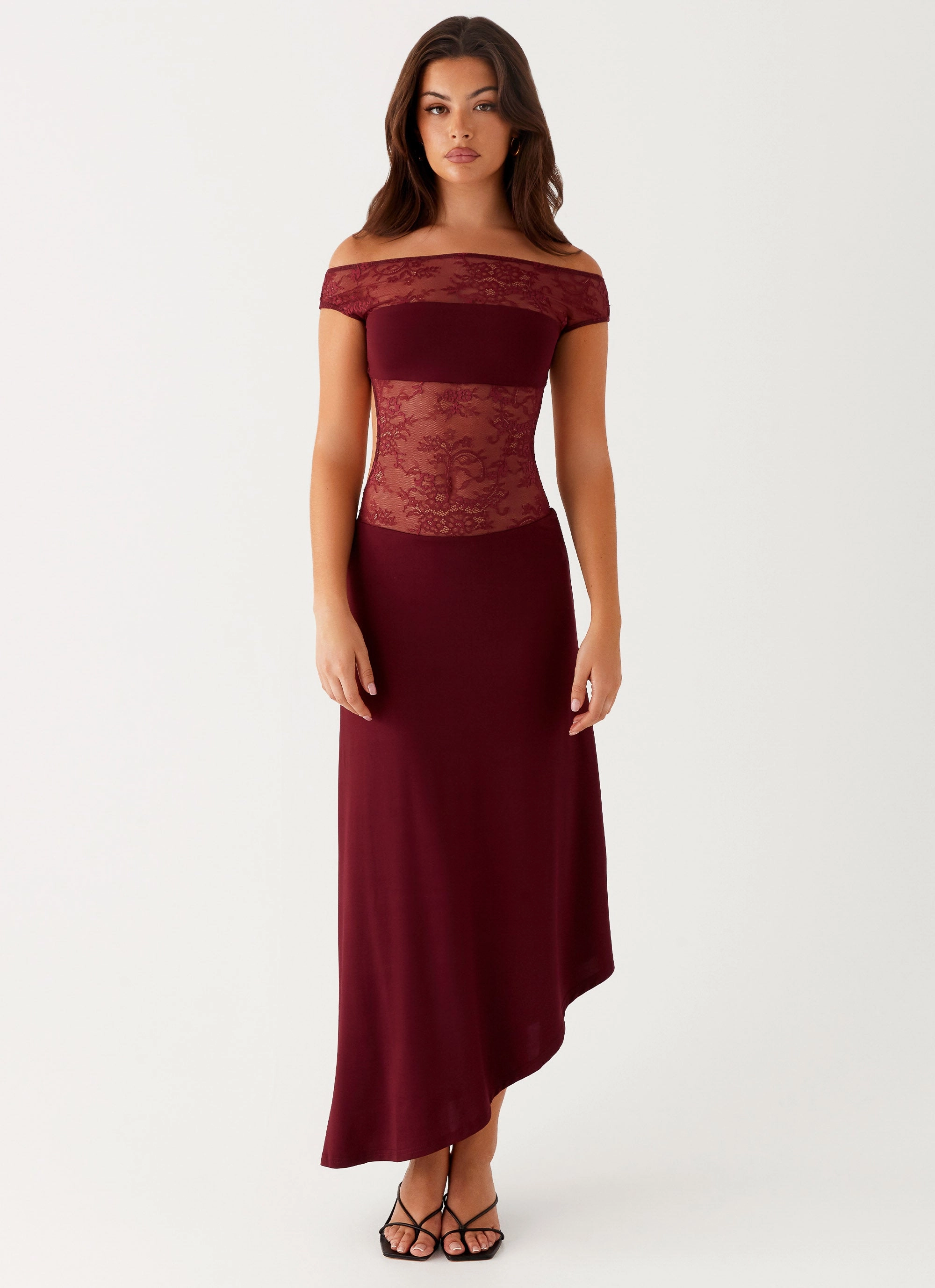Long Lines CrinkleResistantWeave Francoise Lace Midi Dress - Burgundy