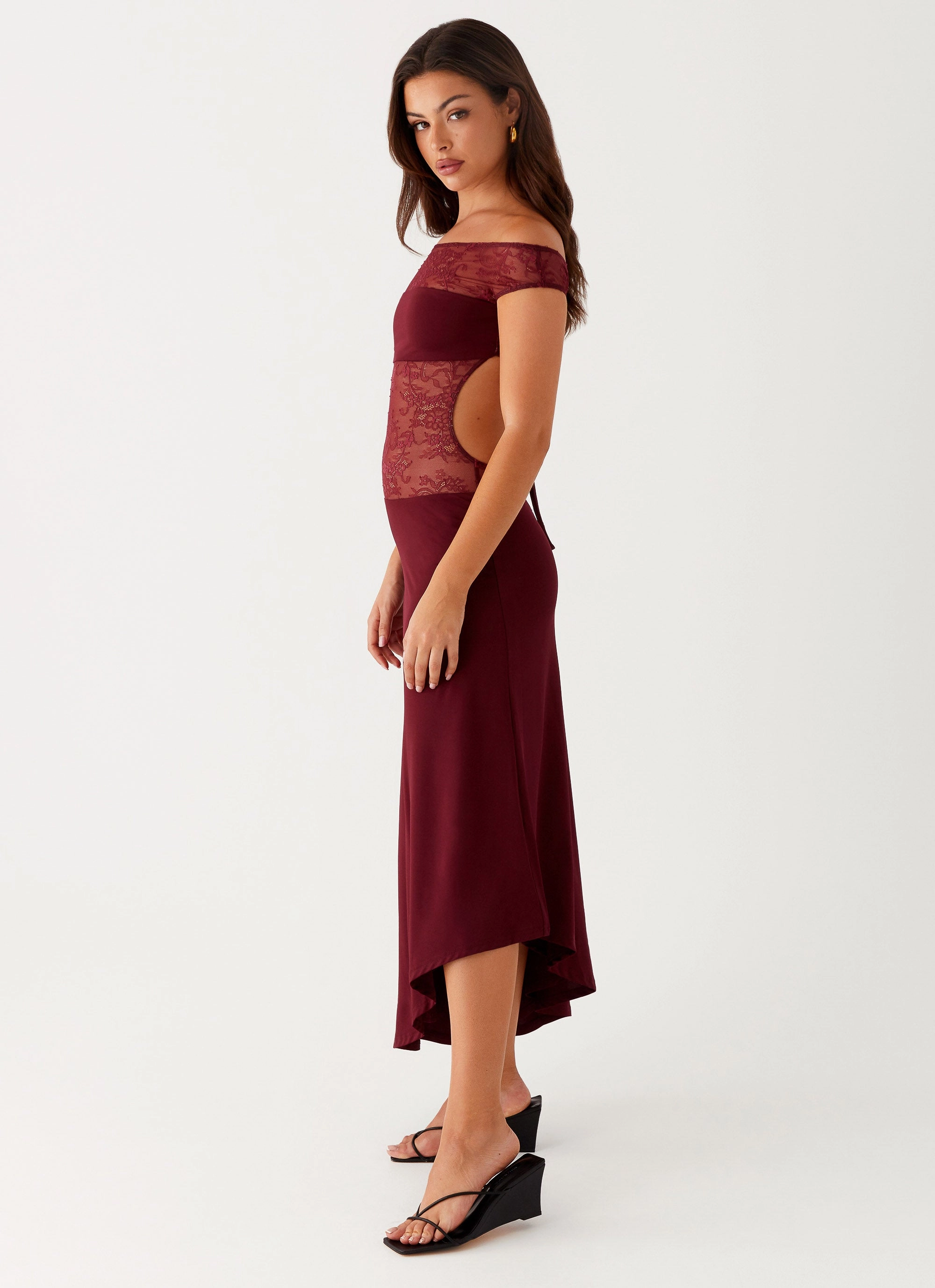 Francoise Lace Midi Dress - Burgundy Knot-Detail