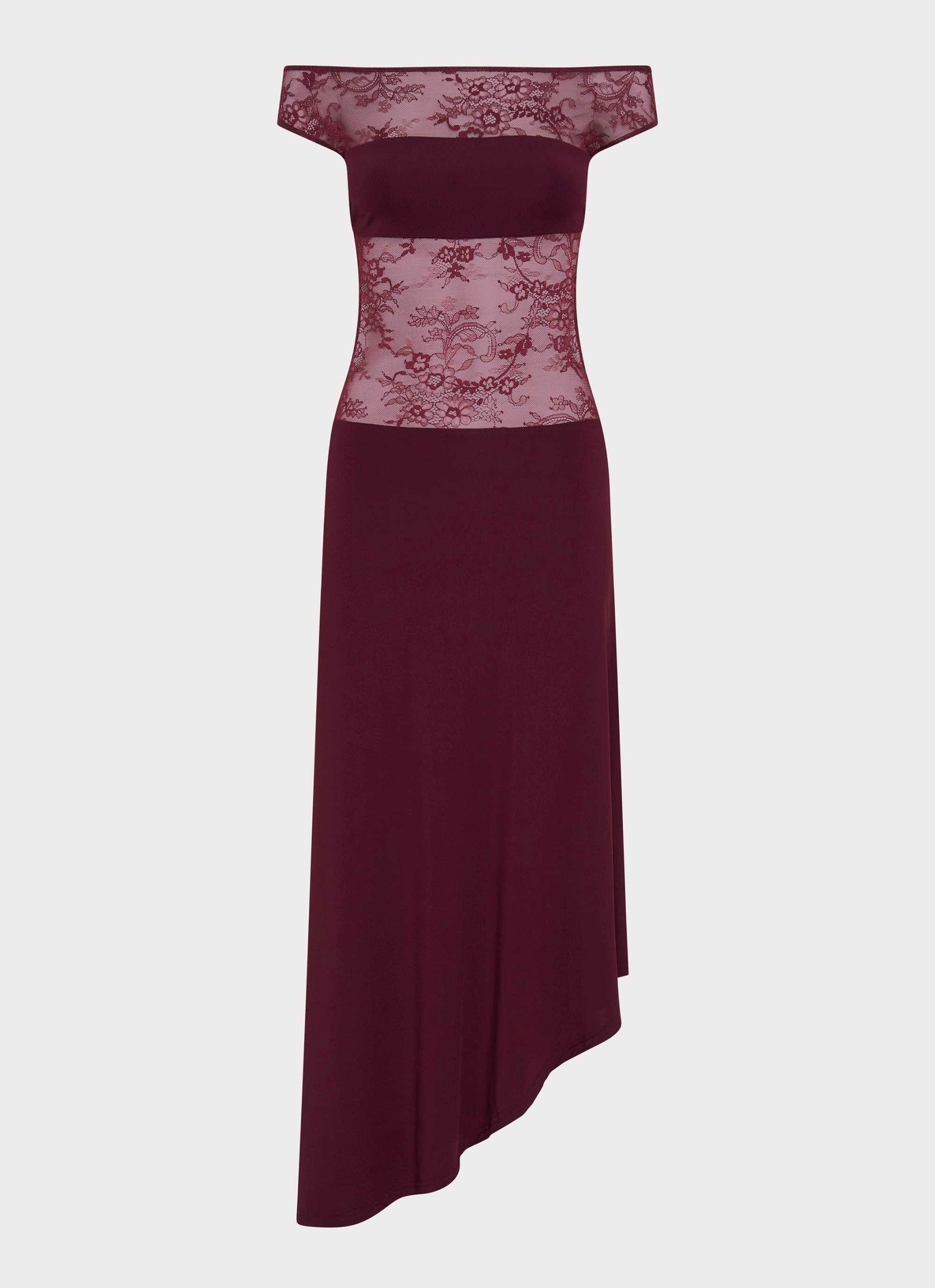 Regular-fit Sheer Layer Francoise Lace Midi Dress - Burgundy