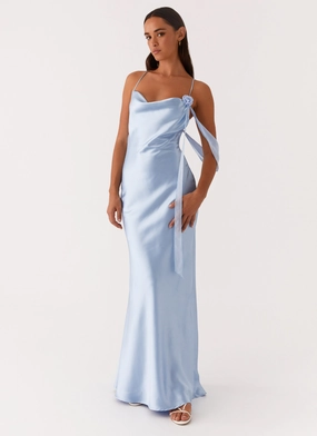Too Sweet Satin Maxi Dress - Blue Clean Structure