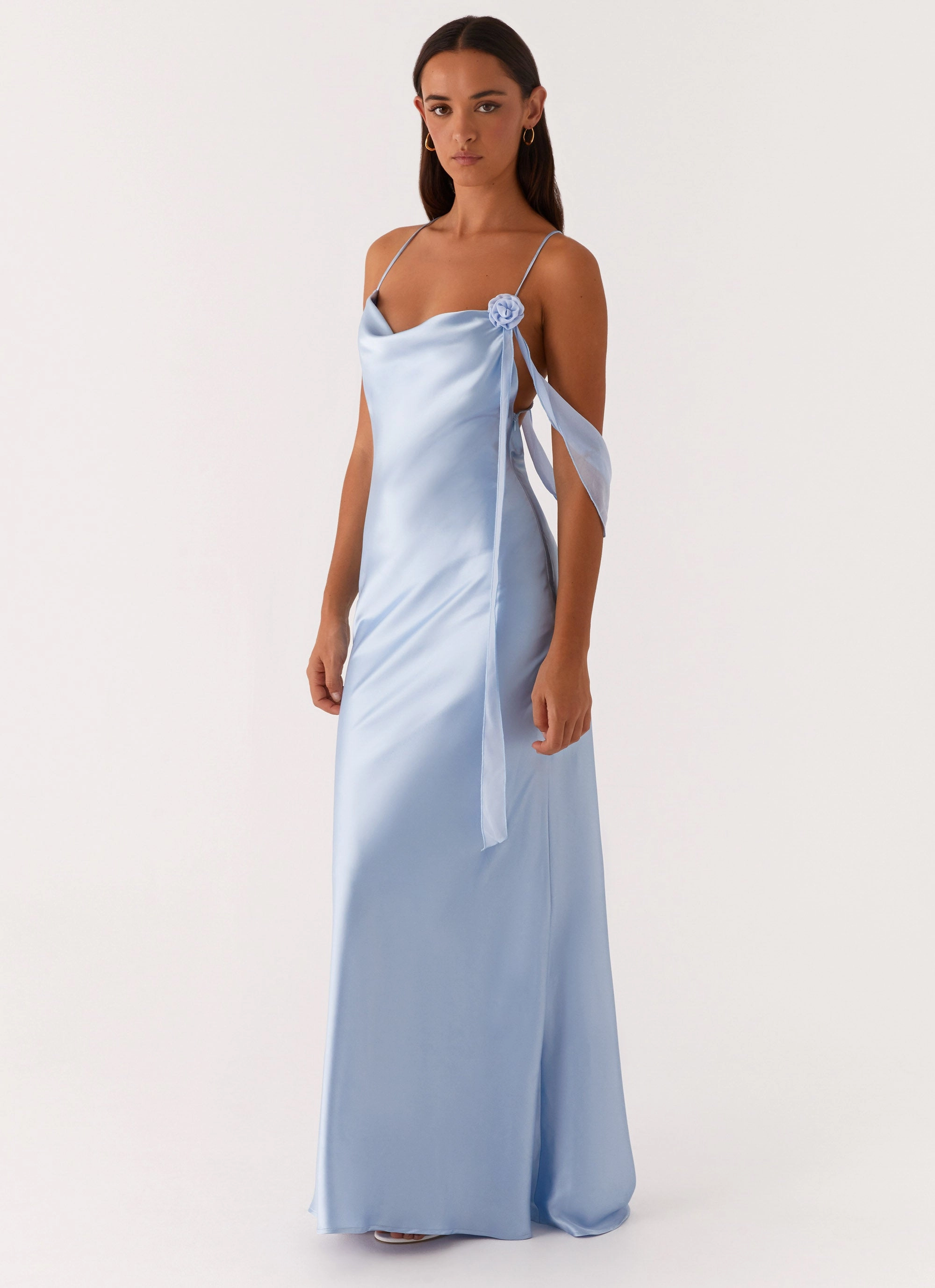 Too Sweet Satin Maxi Dress - Blue All-Day Fit Easy Mood