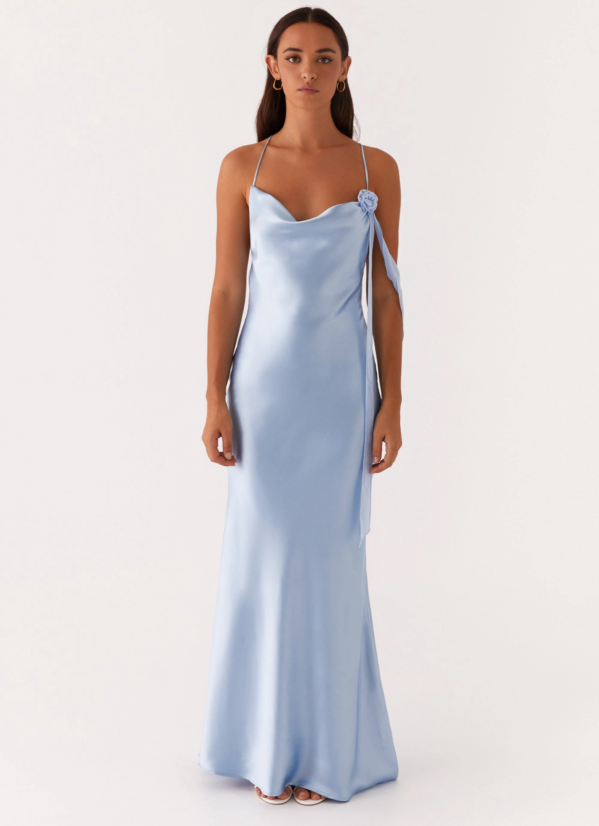 Too Sweet Satin Maxi Dress - Blue Soft Weave