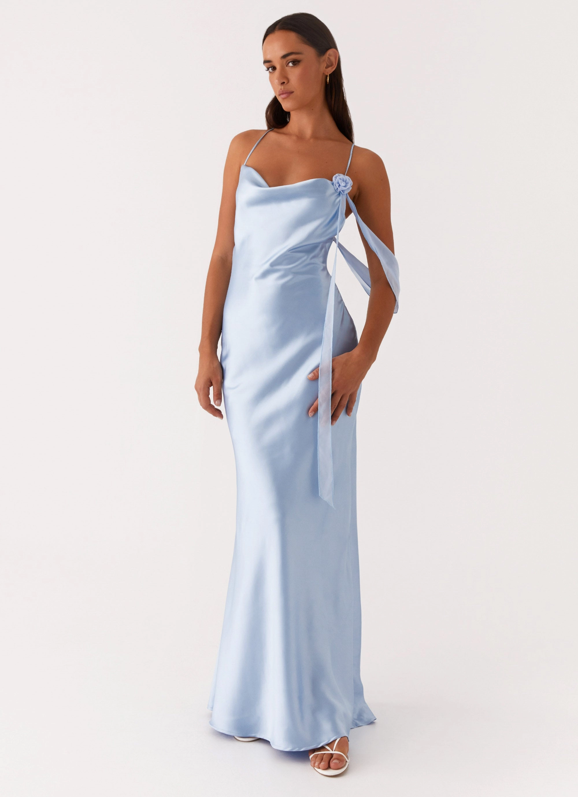 Too Sweet Satin Maxi Dress - Blue Clean Structure