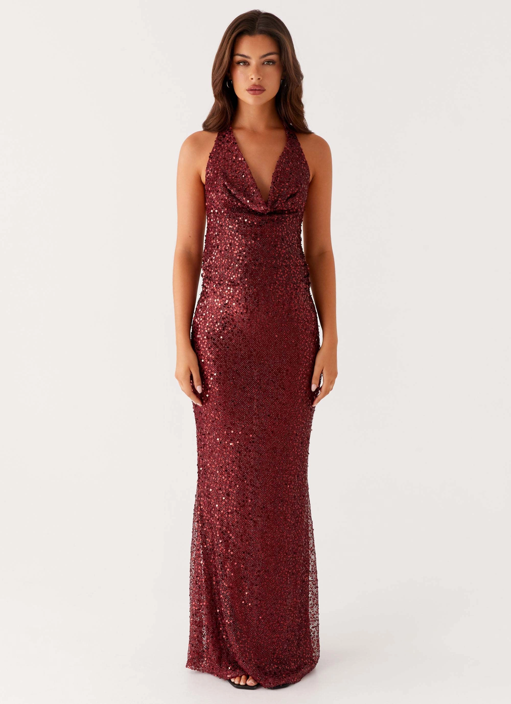 Treasured Sequin Maxi Dress - Fuchsia Easy Fit Crinkle Effect