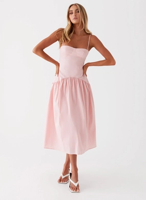 Elegant brunch outfit Boat-Neck Yvette Corset Midi Dress - Pink