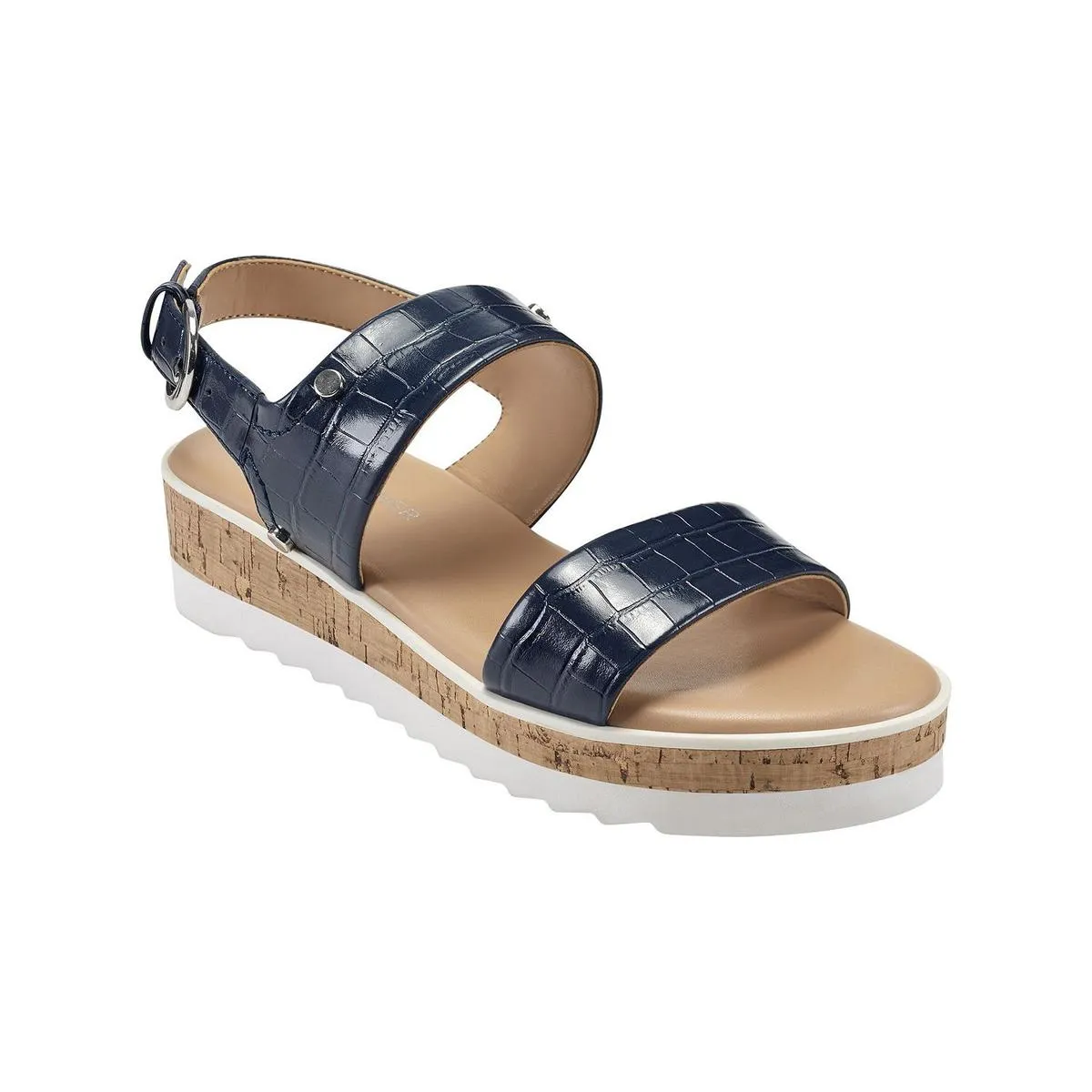 Comfort Padding Soft Insole Gordy Womens Embossed Faux Leather Wedge Sandals