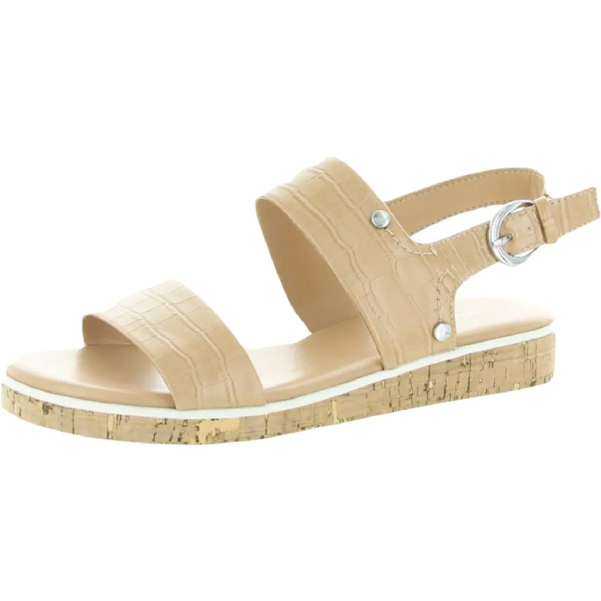 Step Easy Gordy Womens Embossed Faux Leather Wedge Sandals