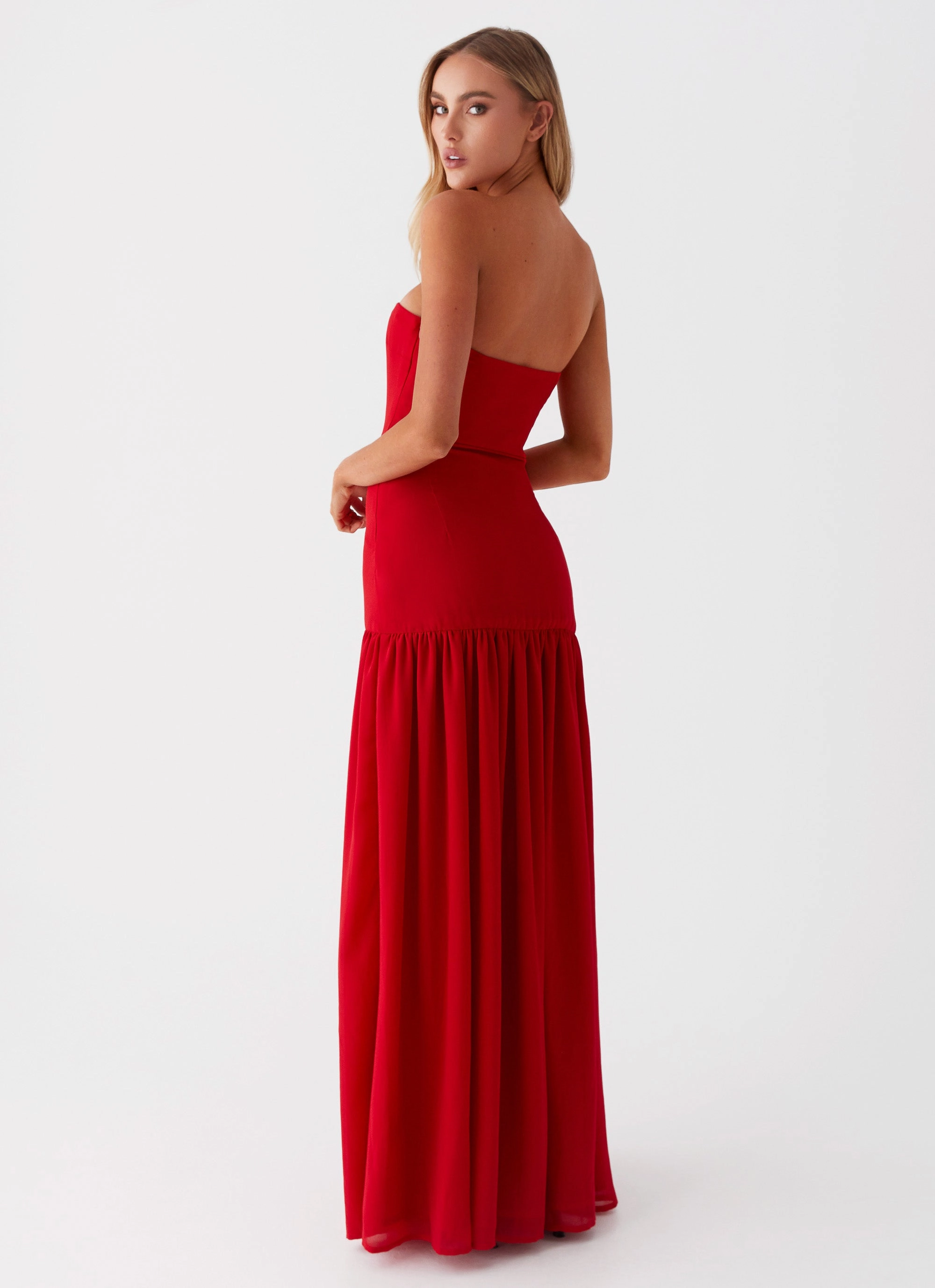 Eden Strapless Maxi Dress - Red Semi Casual Rose Flush
