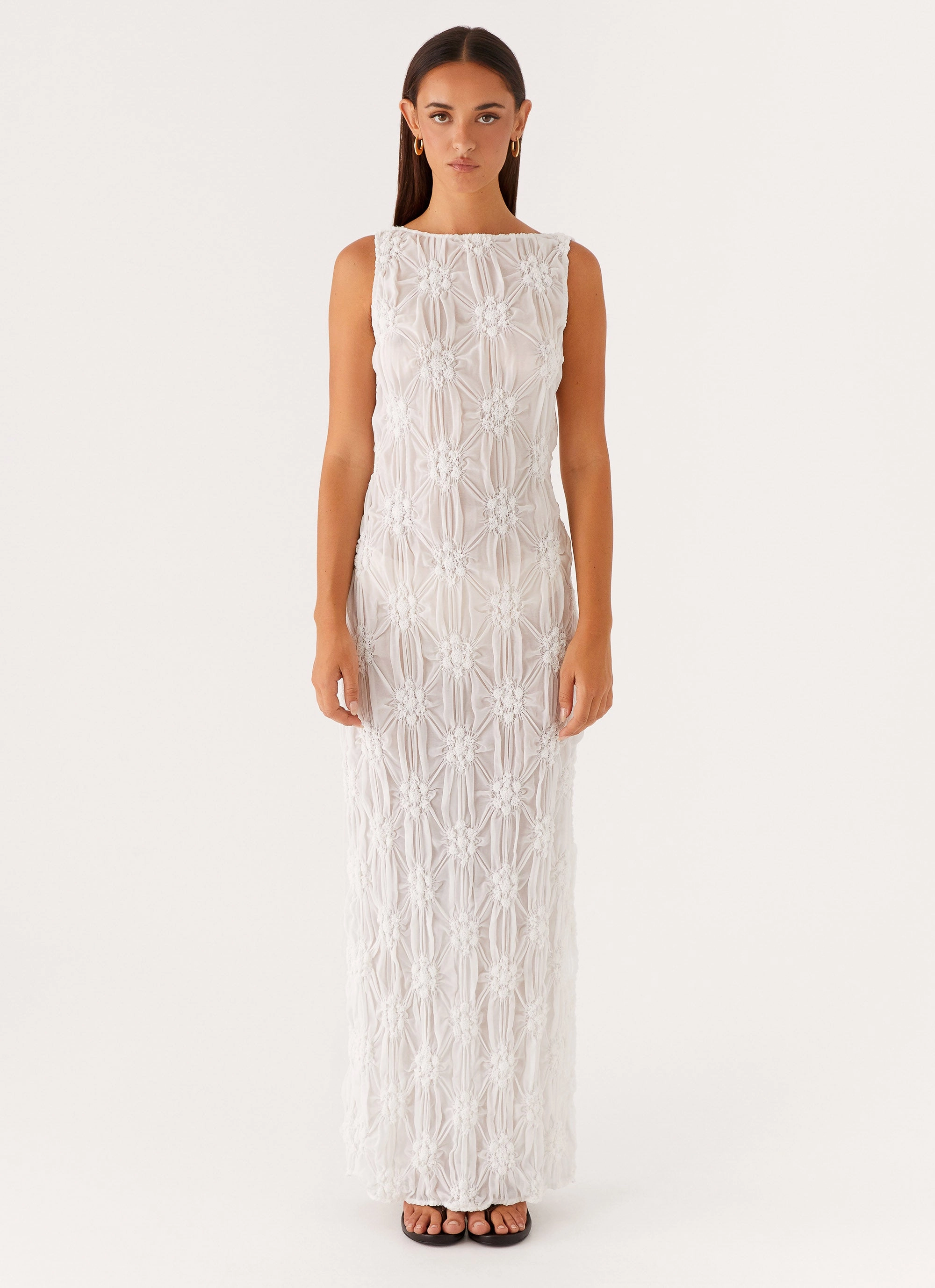 Briar Backless Maxi Dress - Ivory Bell-Sleeve Semi Sheer