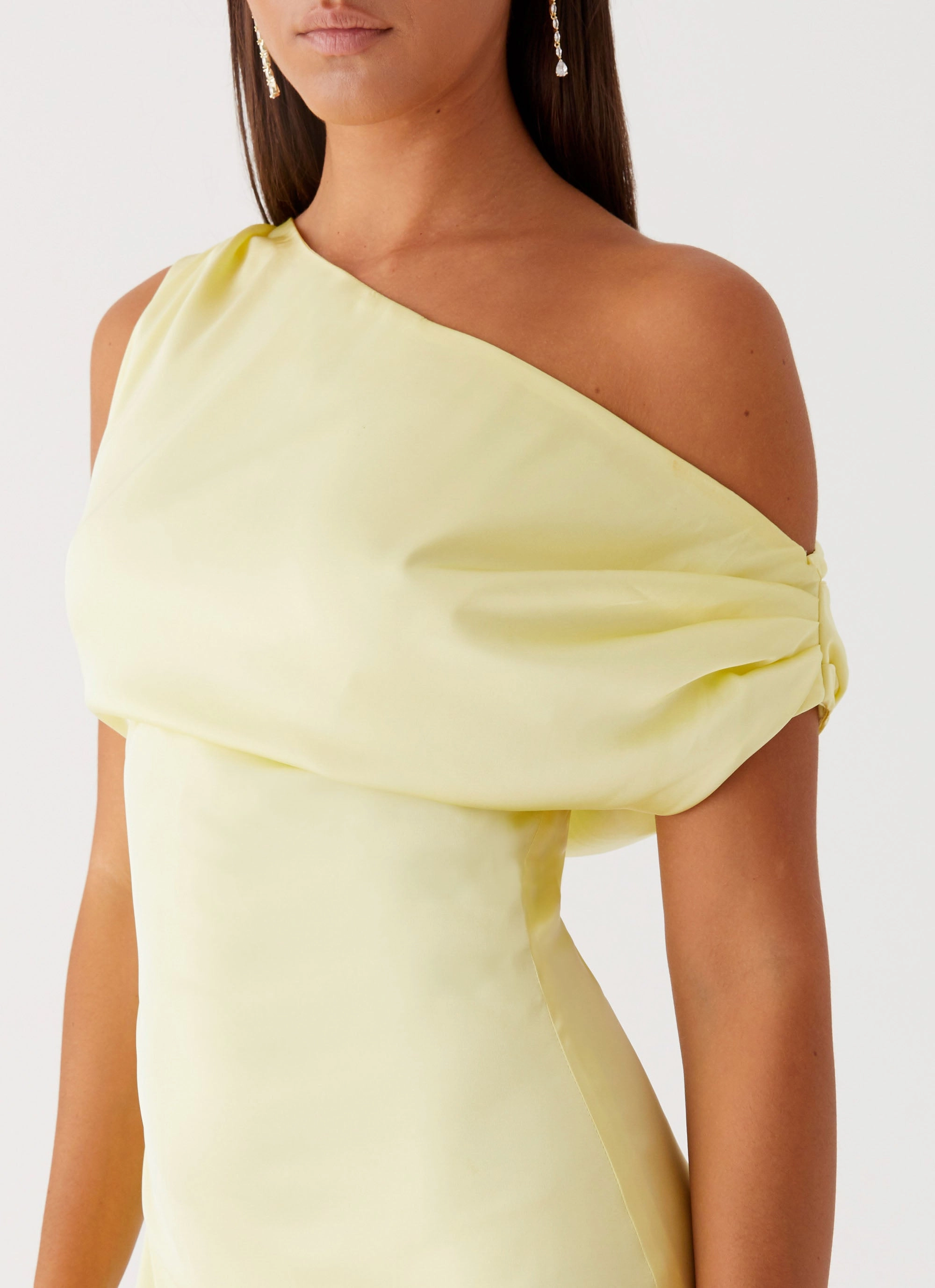 Heart Of Glass Satin Maxi Dress - Yellow Side Pleats