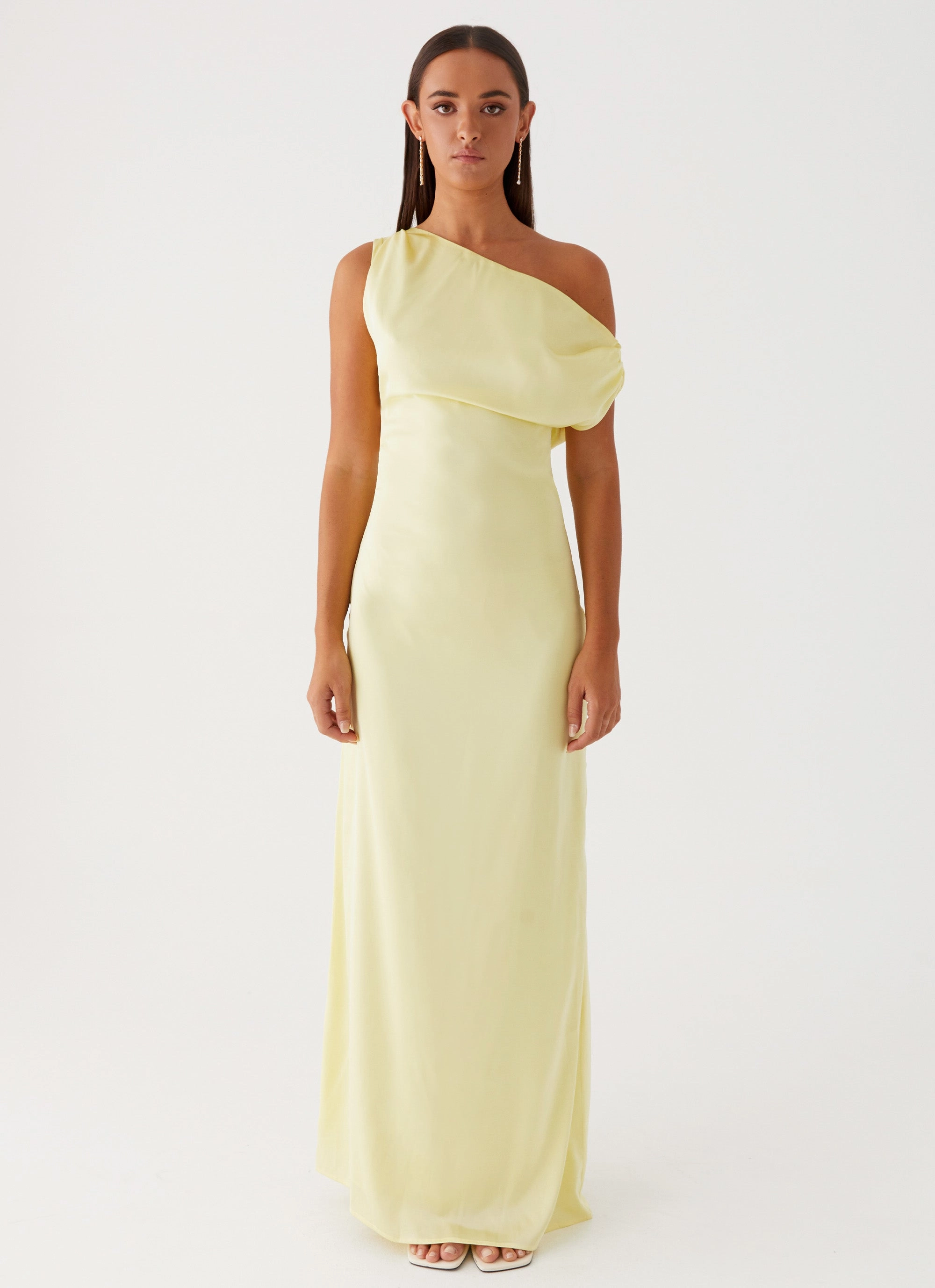 Heart Of Glass Satin Maxi Dress - Yellow Designer-Label Button-Cuff