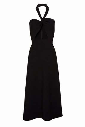 Beaded-Edge Black Halter Dress