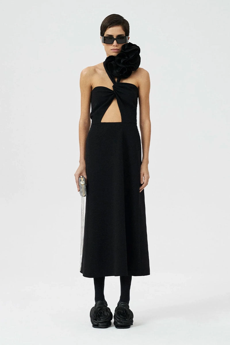 Black Halter Dress Soft Tones Shiny surface