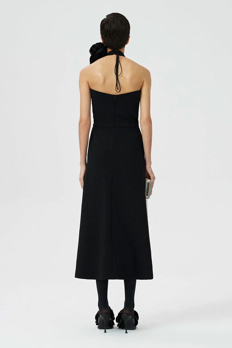 Black Halter Dress Front-Pocket Quick Layer