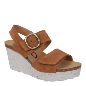 Slip Resistant Sole Pattern Weather Resistant Material Peasant Wedge Sandal In Camel