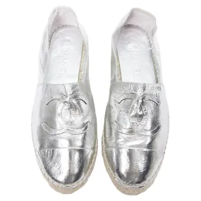 Chanel Laminated Goatskin CC Logo Jute Espadrilles Puncture Resistant Midsole