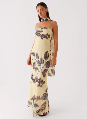 Fashion Look New York Under The Pagoda Maxi Dress - Buttercream Leaf Print