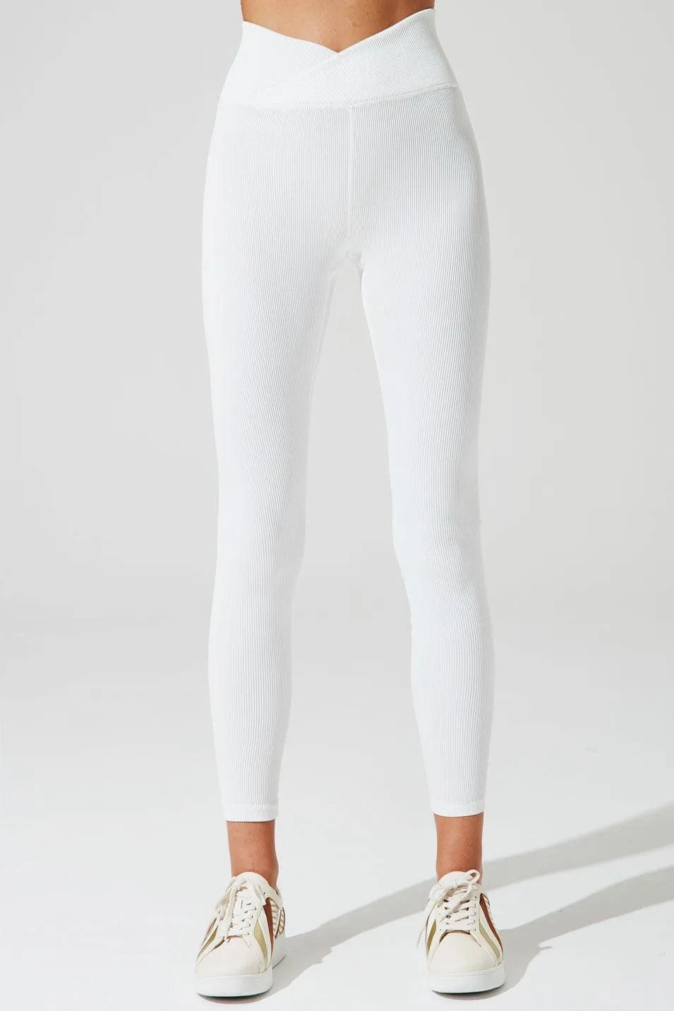V Waist Ribbed Legging - White Moisture Wicking Active Lifestyle Anti Static Material