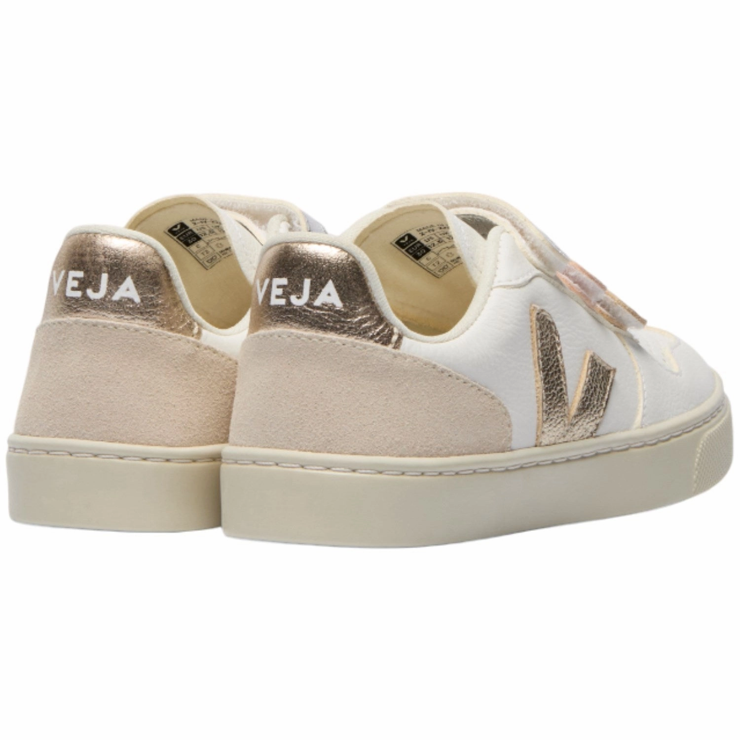 Veja Multico Extra White Shiny Small V-10 Sneakers Velcro Strap Steady Pace