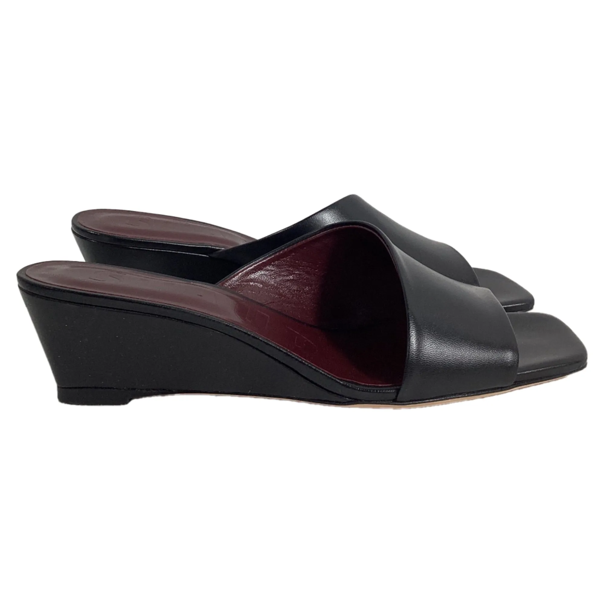 Staud Nevil Wedge Mules in Black Leather Comfy Open-toe Shoes perforated