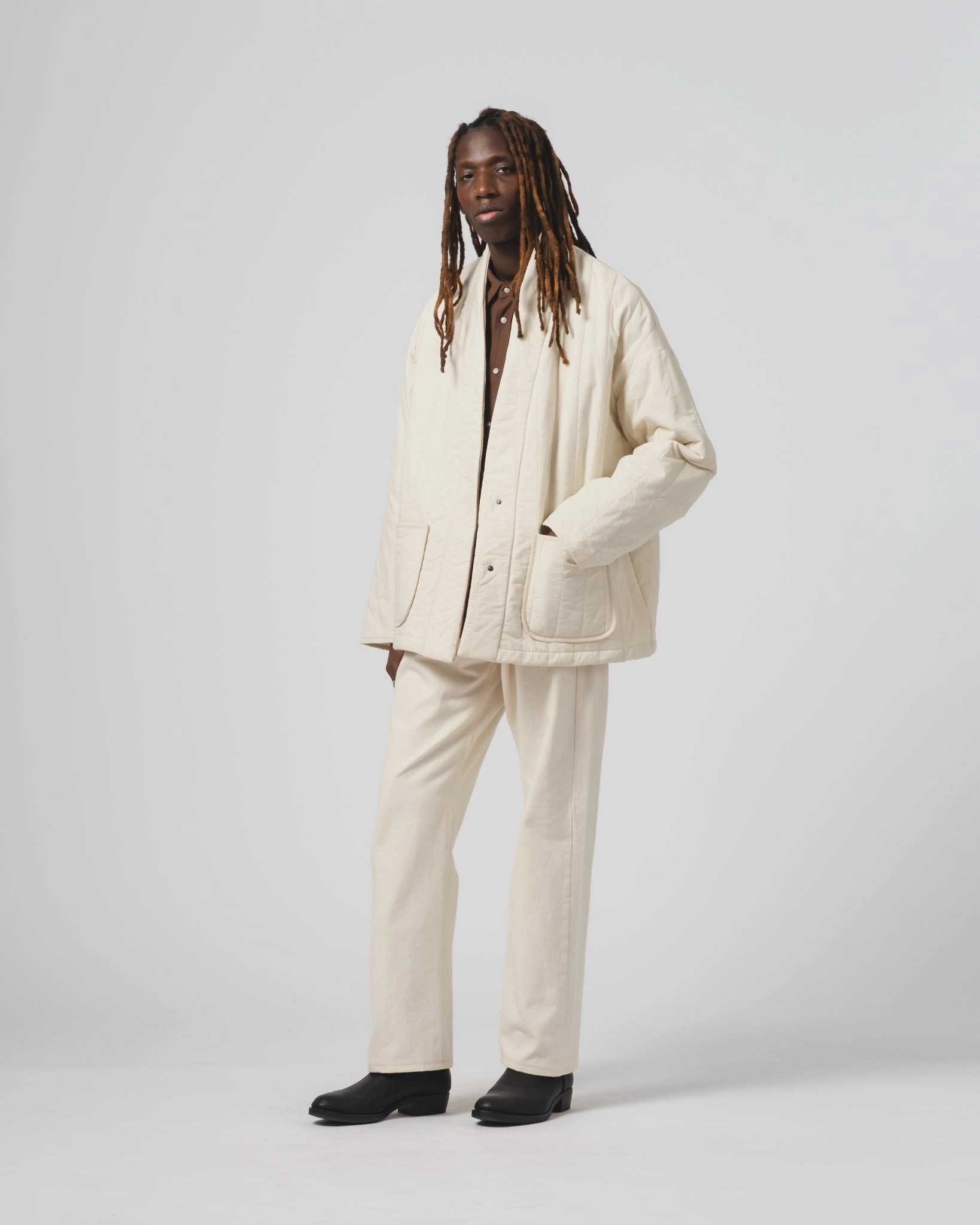 Edo Jacket Quilted Cotton Ecru Wind-Resistant Protection