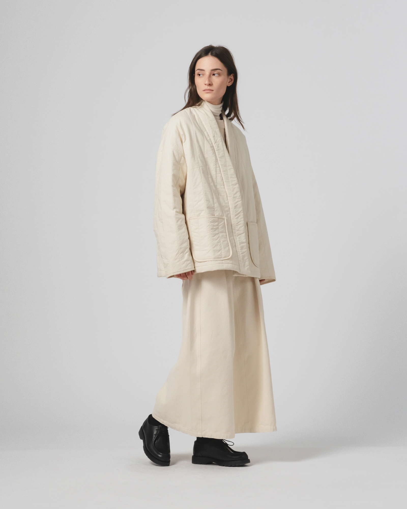 Edo Jacket Quilted Cotton Ecru Relaxed Fit Easy Care Fabric