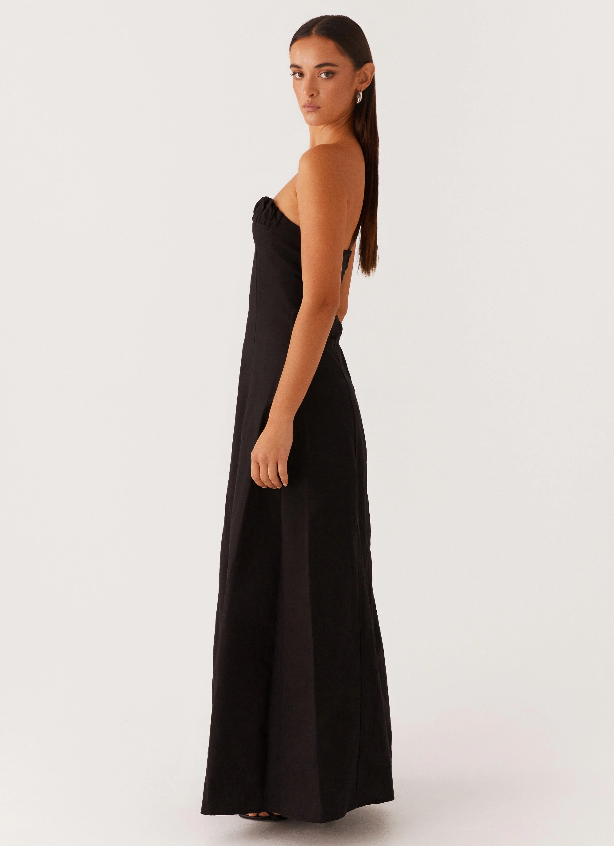 Tayla Linen Maxi Dress - Black Shimmer-Finish